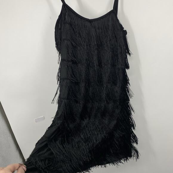 Dreamgirl Flirty Flapper Fringe Dress Black size Large Strappy 20s Gatsby Fancy - Picture 4 of 12